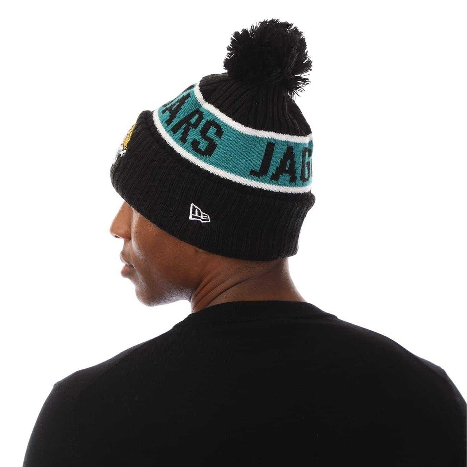 Medium Blue - Side - New Era Unisex Adult NFL Jacksonville Jaguars Pom Pom Beanie