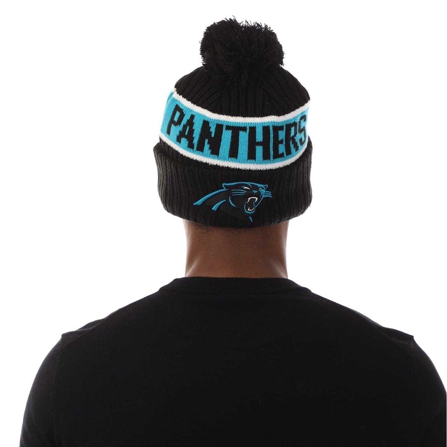 Black - Back - New Era Unisex Adult Panthers Rib Knit American Football Bobble Hat