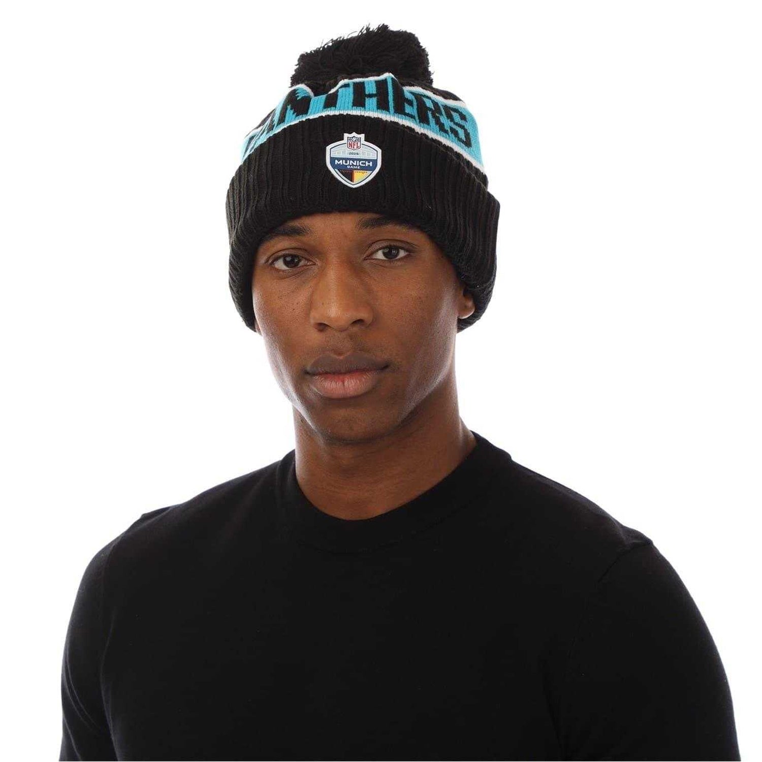 Black - Front - New Era Unisex Adult Panthers Rib Knit American Football Bobble Hat