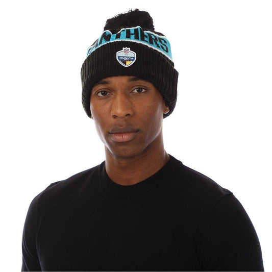 Black - Front - New Era Unisex Adult Panthers Rib Knit American Football Bobble Hat