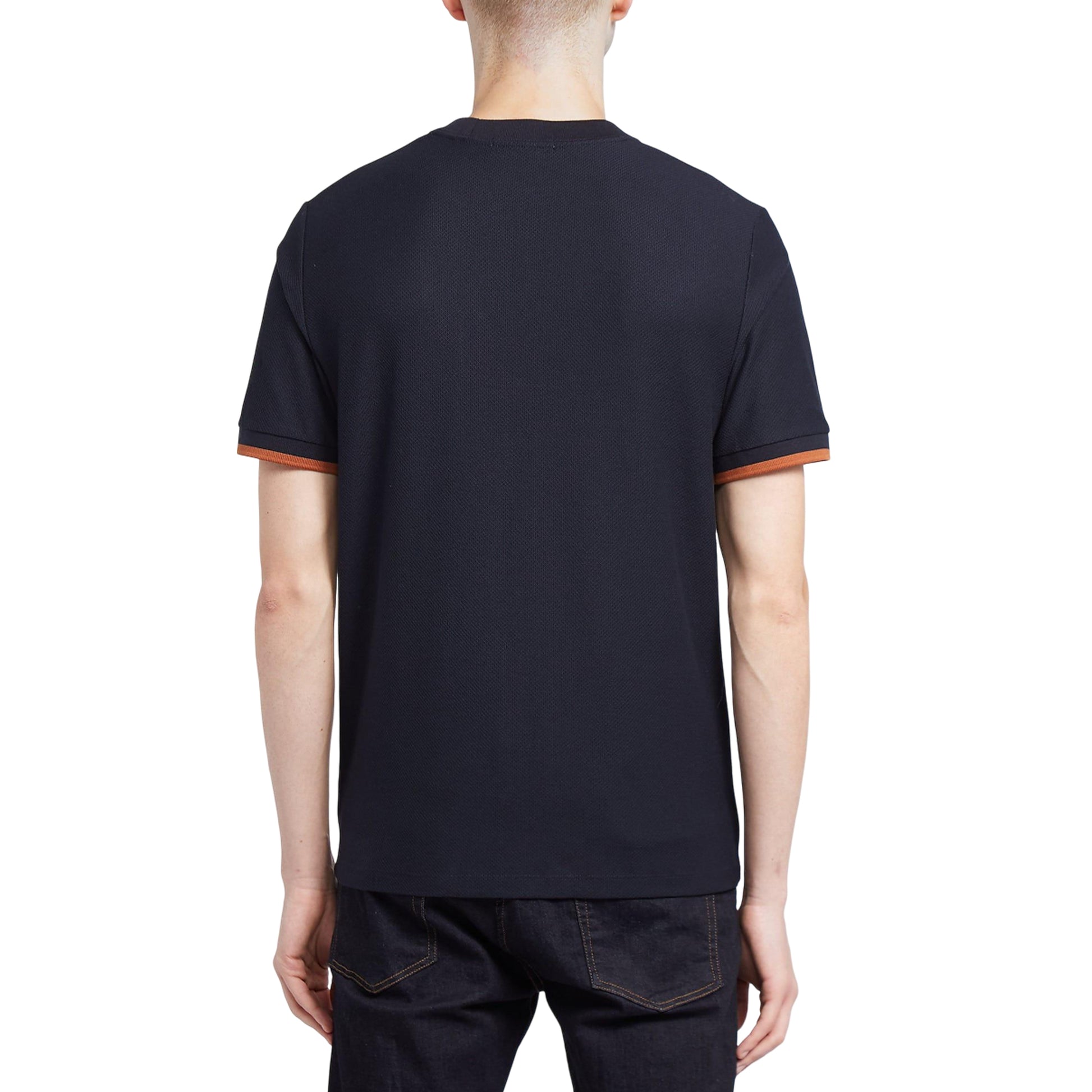 Navy - Back - Fred Perry Mens Tipped Pique Cuffed T-Shirt