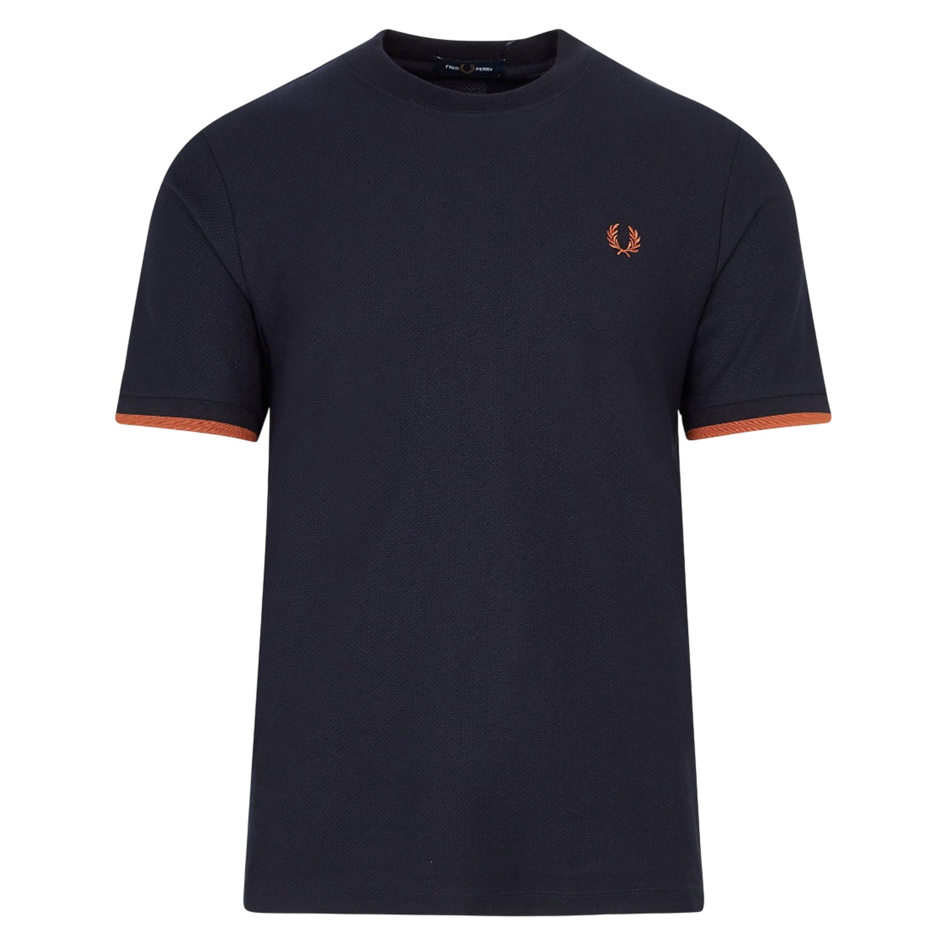 Navy - Front - Fred Perry Mens Tipped Pique Cuffed T-Shirt