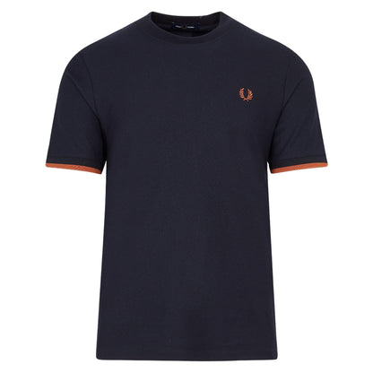 Navy - Front - Fred Perry Mens Tipped Pique Cuffed T-Shirt