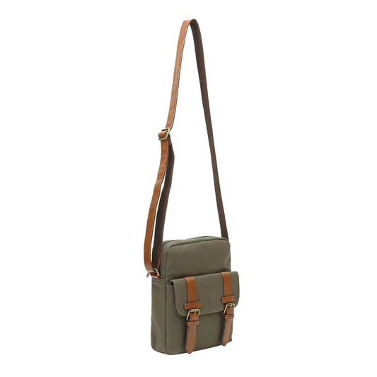 Khaki Green - Front - Firetrap Waxed Canvas Crossbody Bag