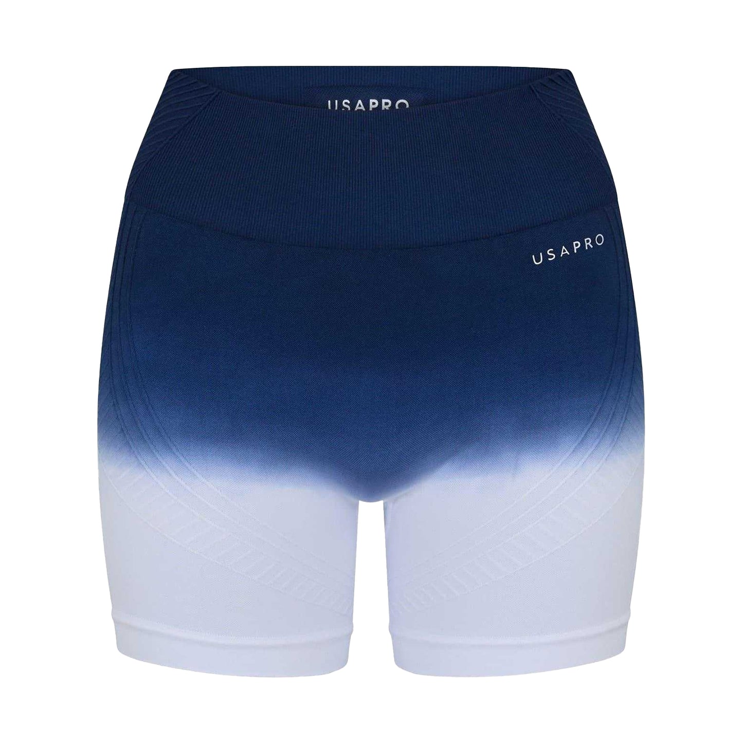 Navy-White - Front - USA Womens-Ladies Ombre High Waist Cycling Shorts