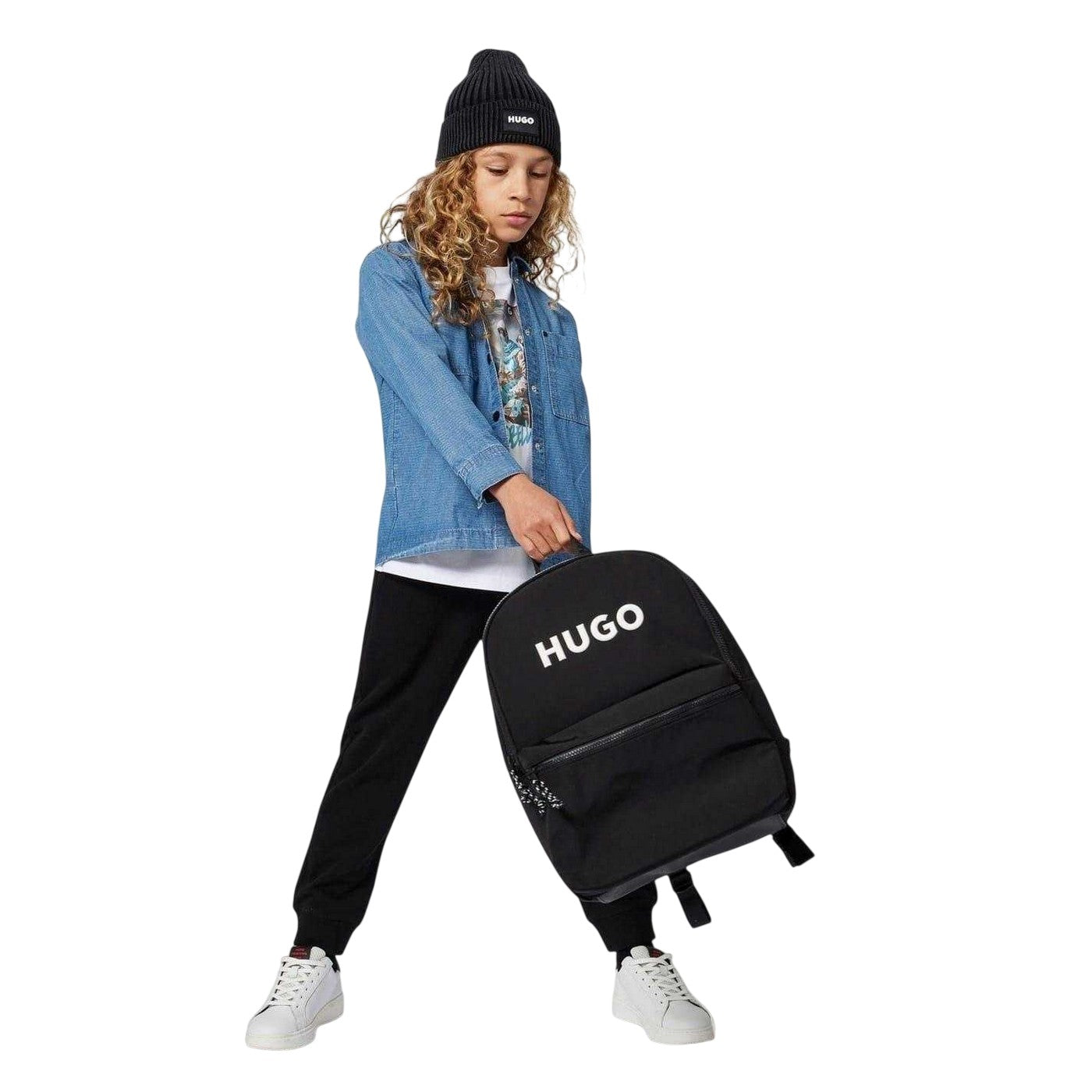 Black - Lifestyle - Hugo Lettering Print Nylon Logo Backpack
