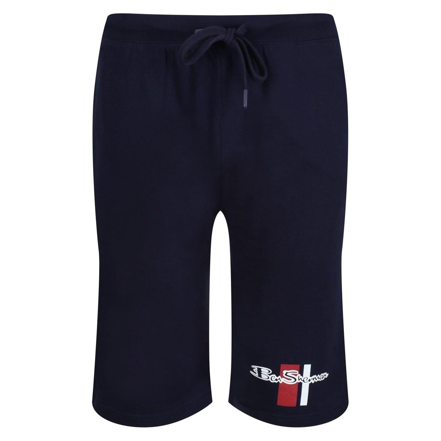 Navy - Front - Ben Sherman Mens Logo Relaxed Fit Sweat Shorts