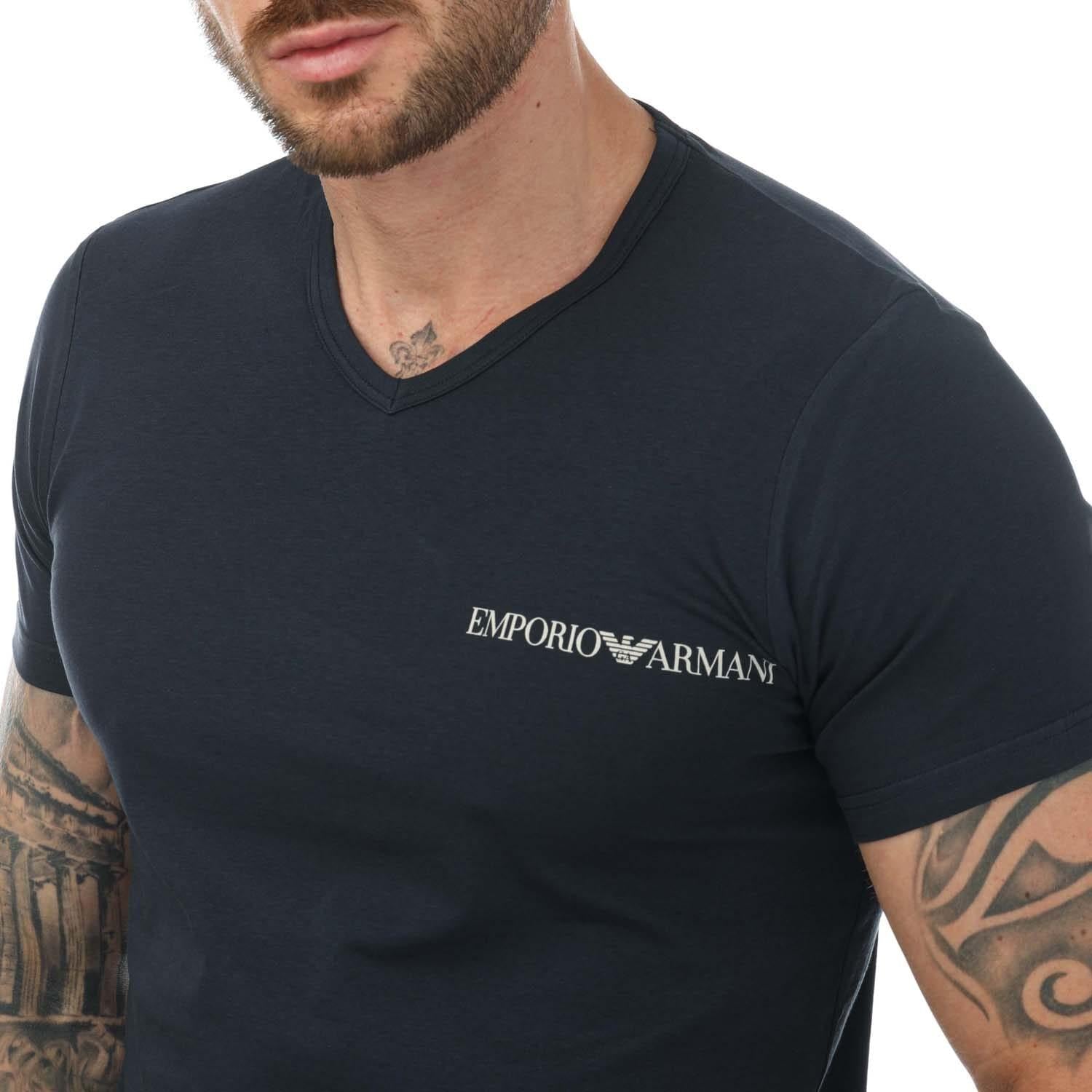 Navy-Red - Side - Emporio Armani Mens Logo T-Shirt (Pack of 2)