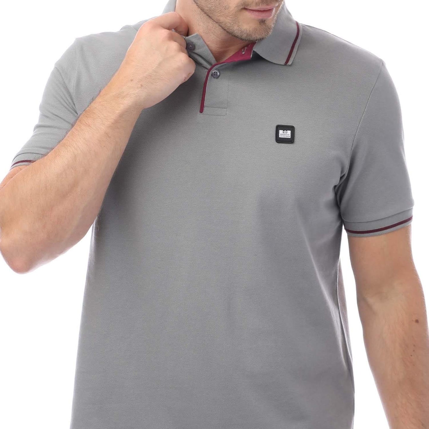 Grey - Side - Weekend Offender Mens Spello Piped Polo Shirt
