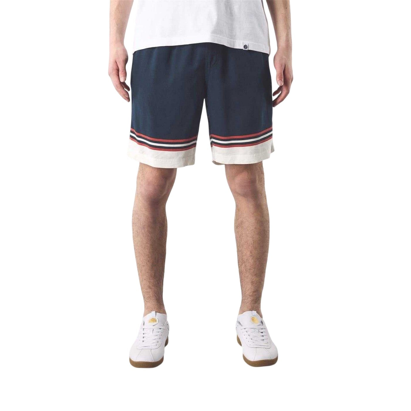 Navy - Side - Pretty Green Mens Striped Sweat Shorts