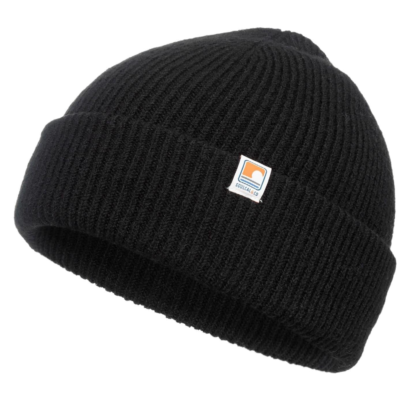 Black - Side - SoulCal Unisex Adult Ribbed Polyester Beanie