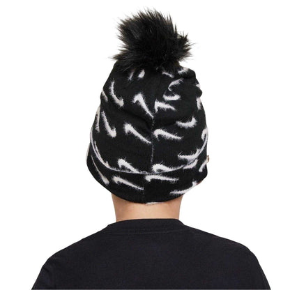 Black-White Melange - Back - Nike Childrens-Kids Pom Pom Beanie