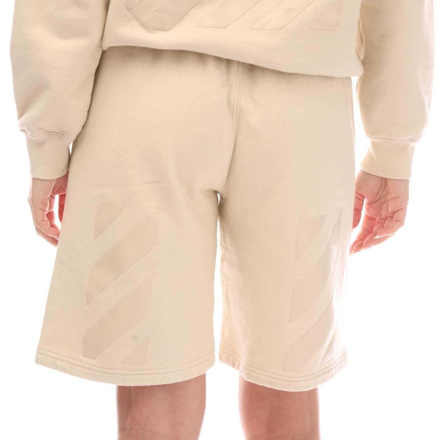 Beige - Back - Off White Womens-Ladies Diagonal Sweat Shorts