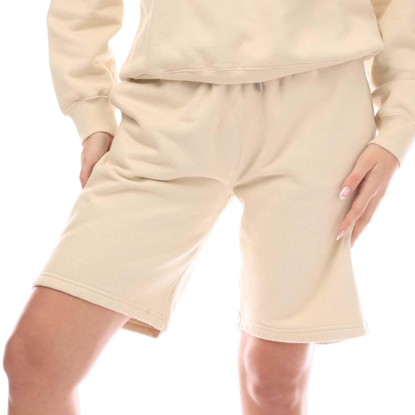 Beige - Front - Off White Womens-Ladies Diagonal Sweat Shorts
