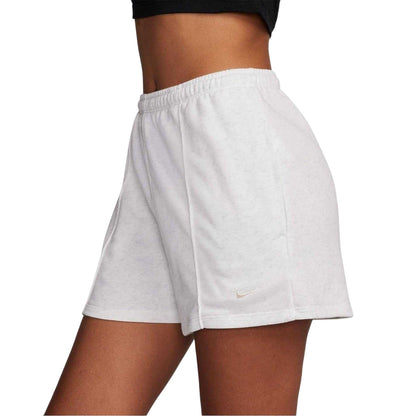 Grey Marl - Side - Nike Womens-Ladies Fleece Elasticated Waist Relaxed Fit Sweat Shorts