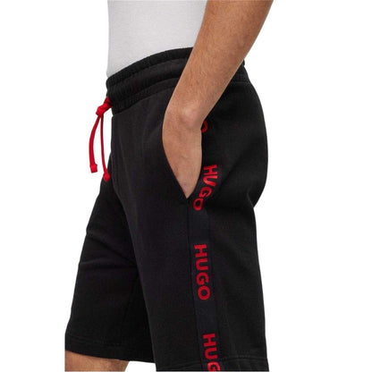 Black - Side - Hugo Boss Mens Cotton Blend Side Logo Sweat Shorts