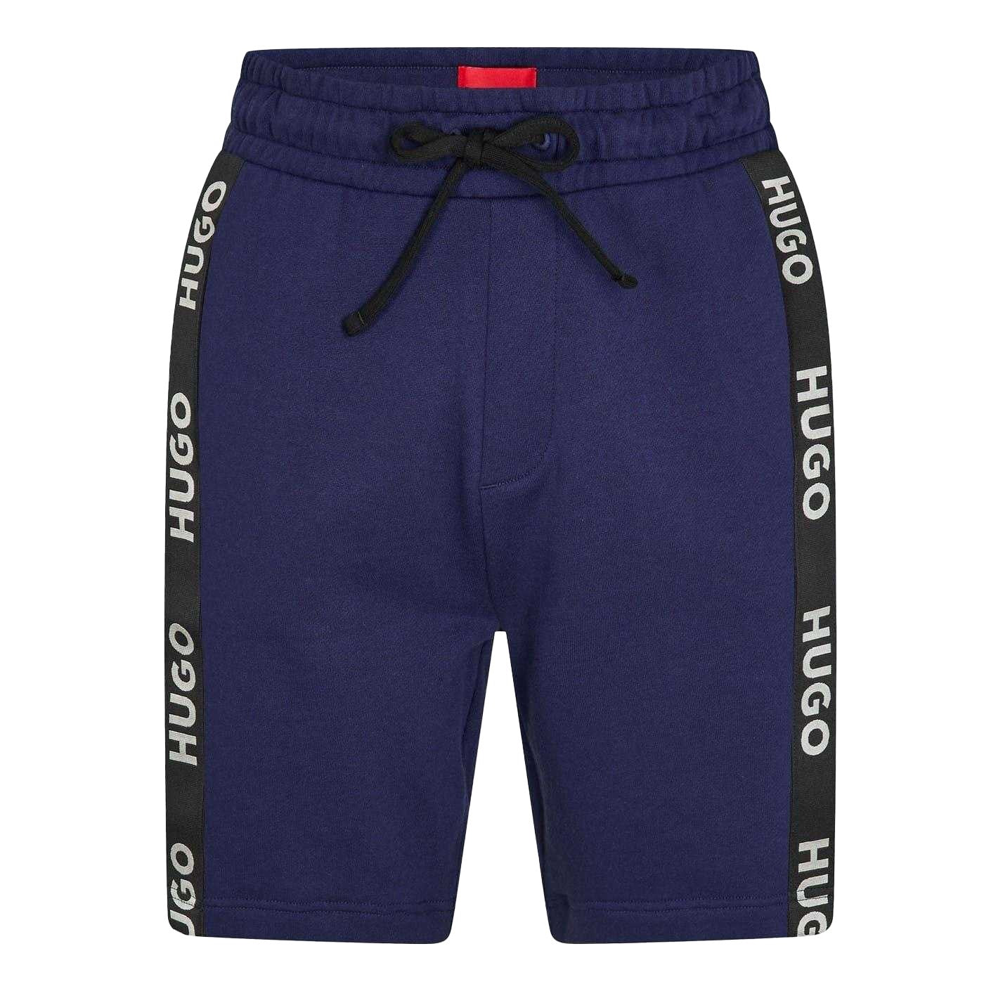 Navy - Front - Hugo Boss Mens Cotton Blend Side Logo Sweat Shorts