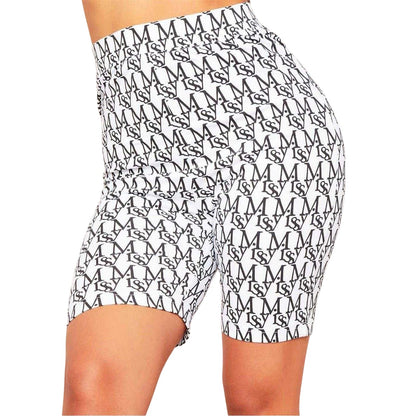 White - Front - Missy Empire Womens-Ladies Repeat Logo High Waist Cycling Shorts