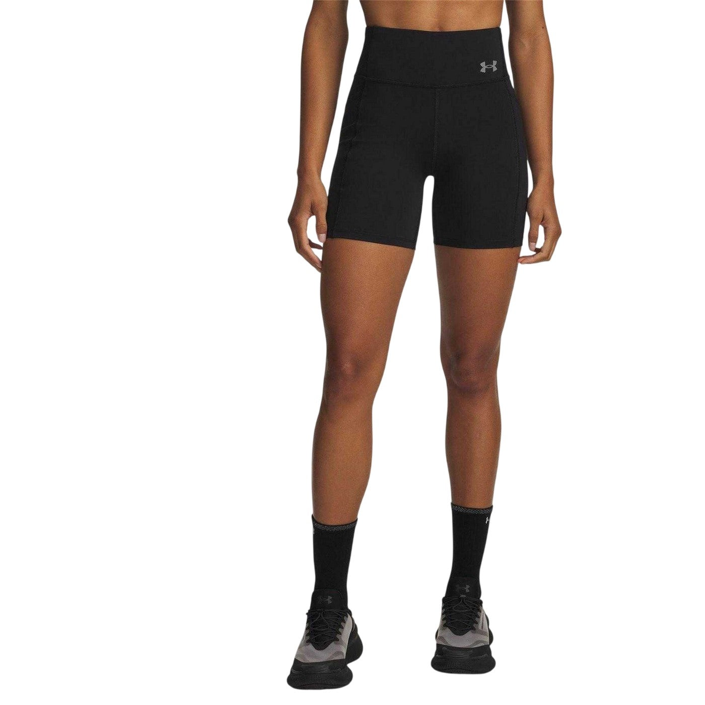 Black - Side - Under Armour Womens-Ladies High Waist Cycling Shorts