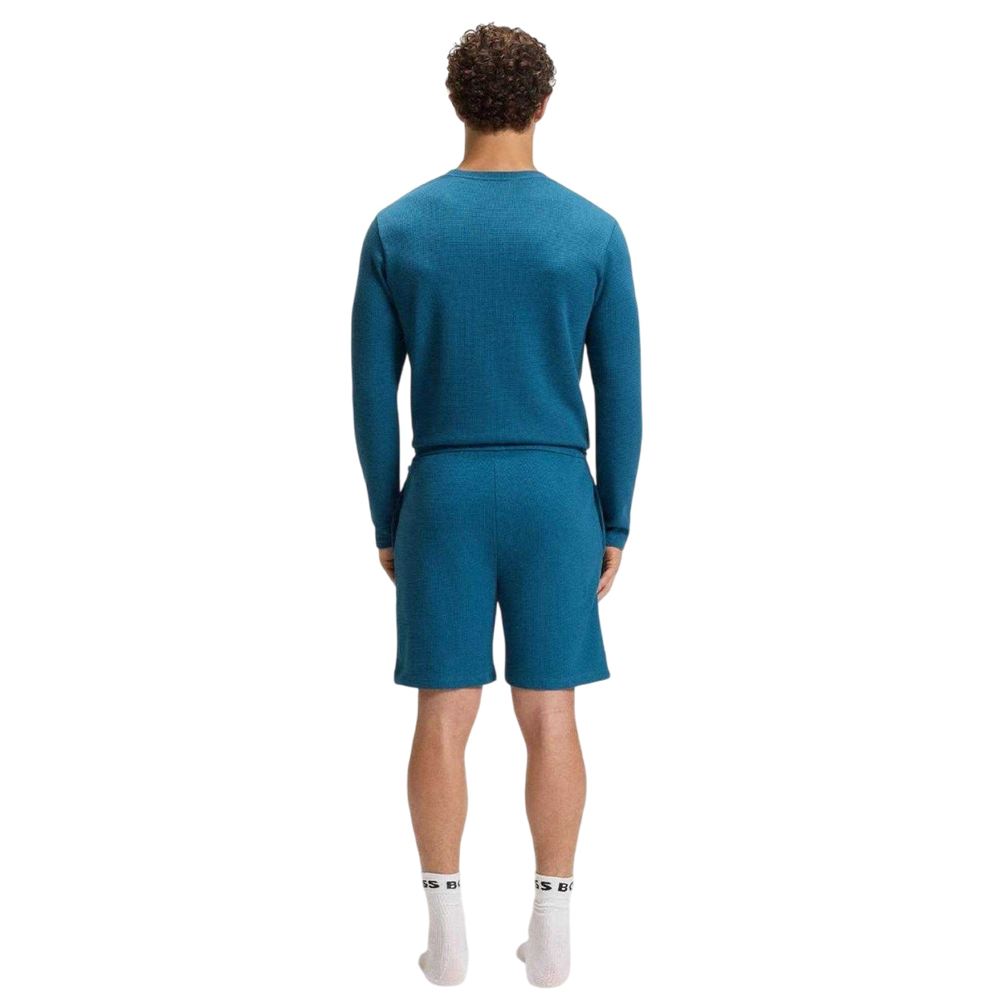 Blue - Back - Boss Mens Relaxed Fit Pyjama Shorts