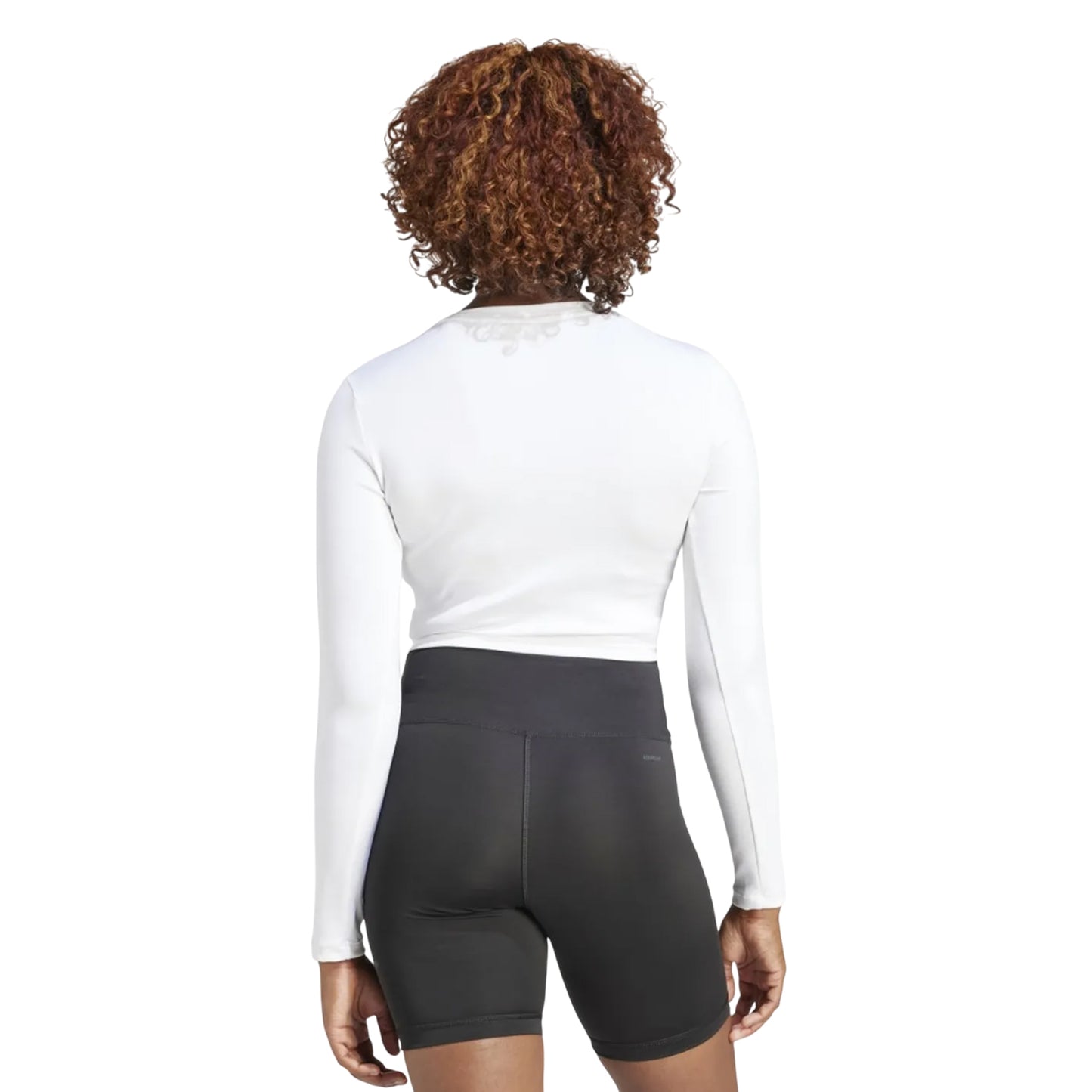 White-Black - Back - Adidas Womens-Ladies Hyperglam Aeroready Long-Sleeved Crop T-Shirt
