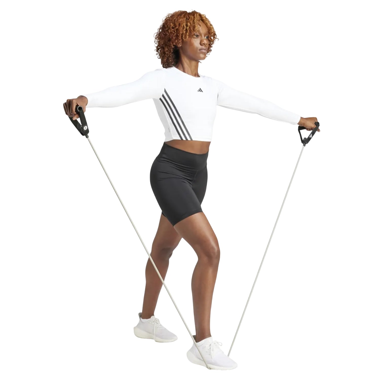 White-Black - Lifestyle - Adidas Womens-Ladies Hyperglam Aeroready Long-Sleeved Crop T-Shirt