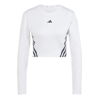 White-Black - Front - Adidas Womens-Ladies Hyperglam Aeroready Long-Sleeved Crop T-Shirt