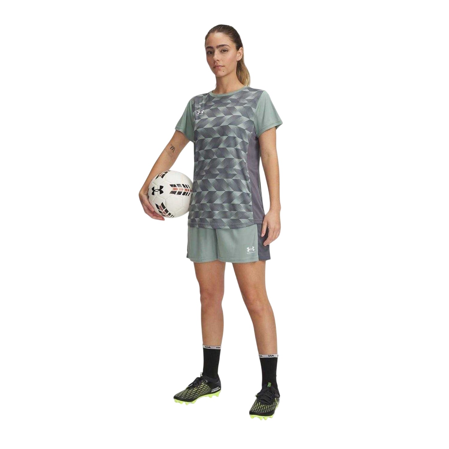 Green - Side - Under Armour Womens-Ladies Football Shorts