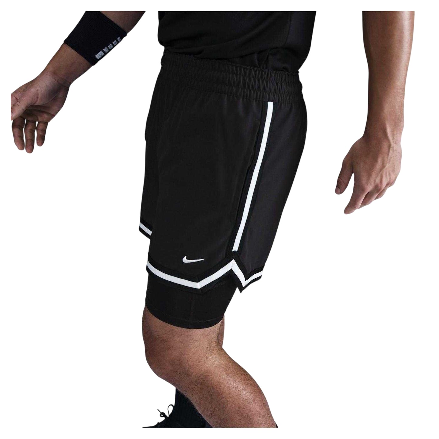 Black-White - Side - Nike Mens 2 in 1 Basketball Shorts