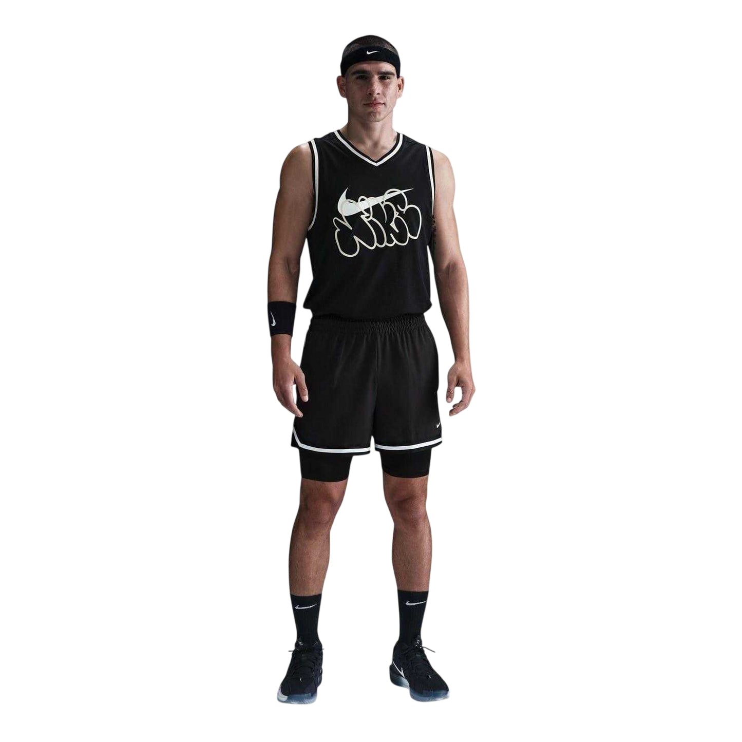 Black-White - Front - Nike Mens 2 in 1 Basketball Shorts