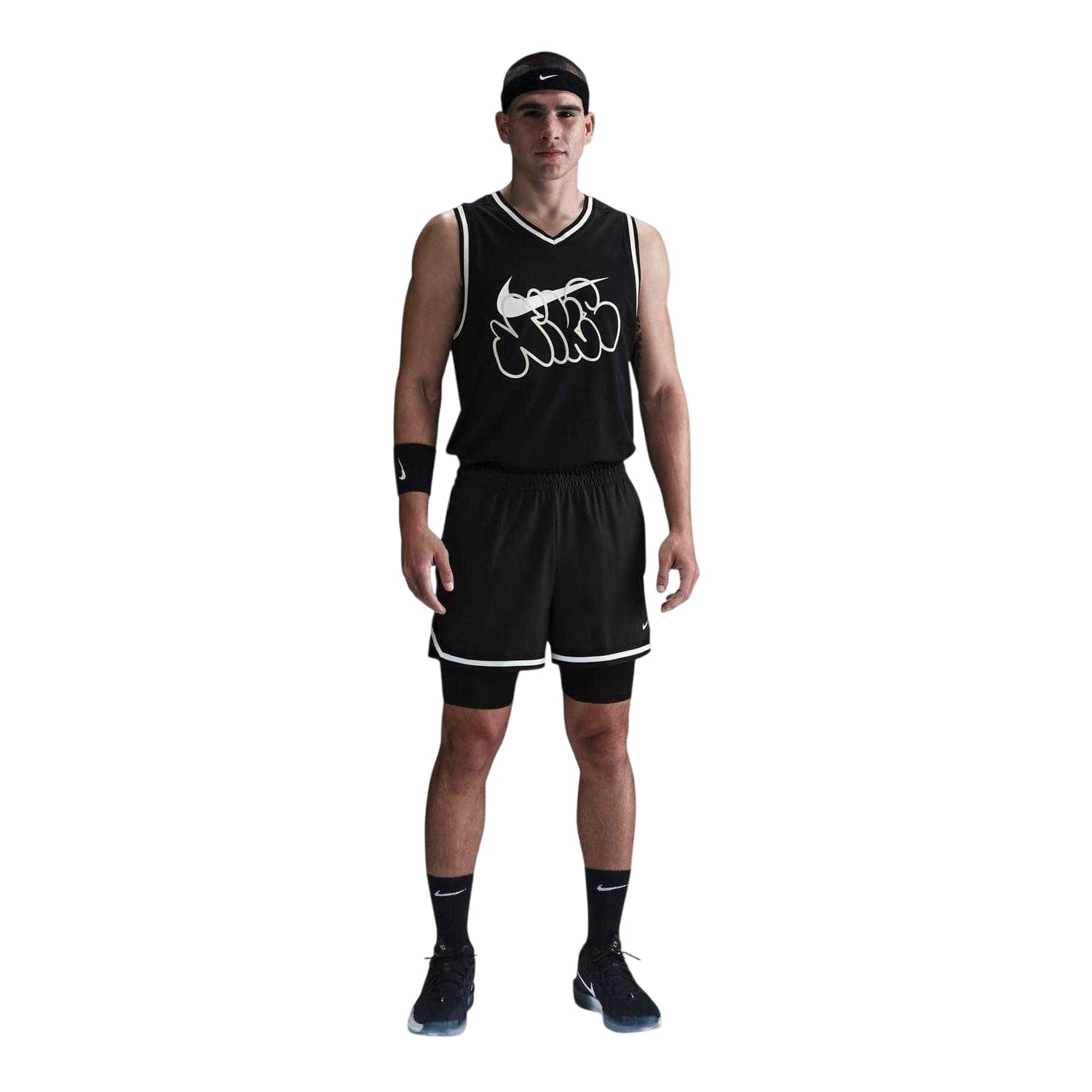 Black-White - Front - Nike Mens 2 in 1 Basketball Shorts