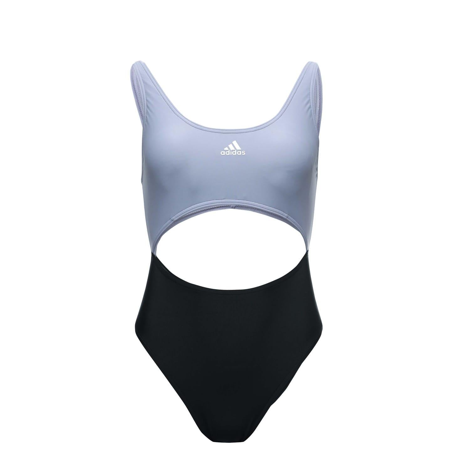 Silver-Violet - Front - Adidas Womens-Ladies Colour Block One Piece Swimsuit