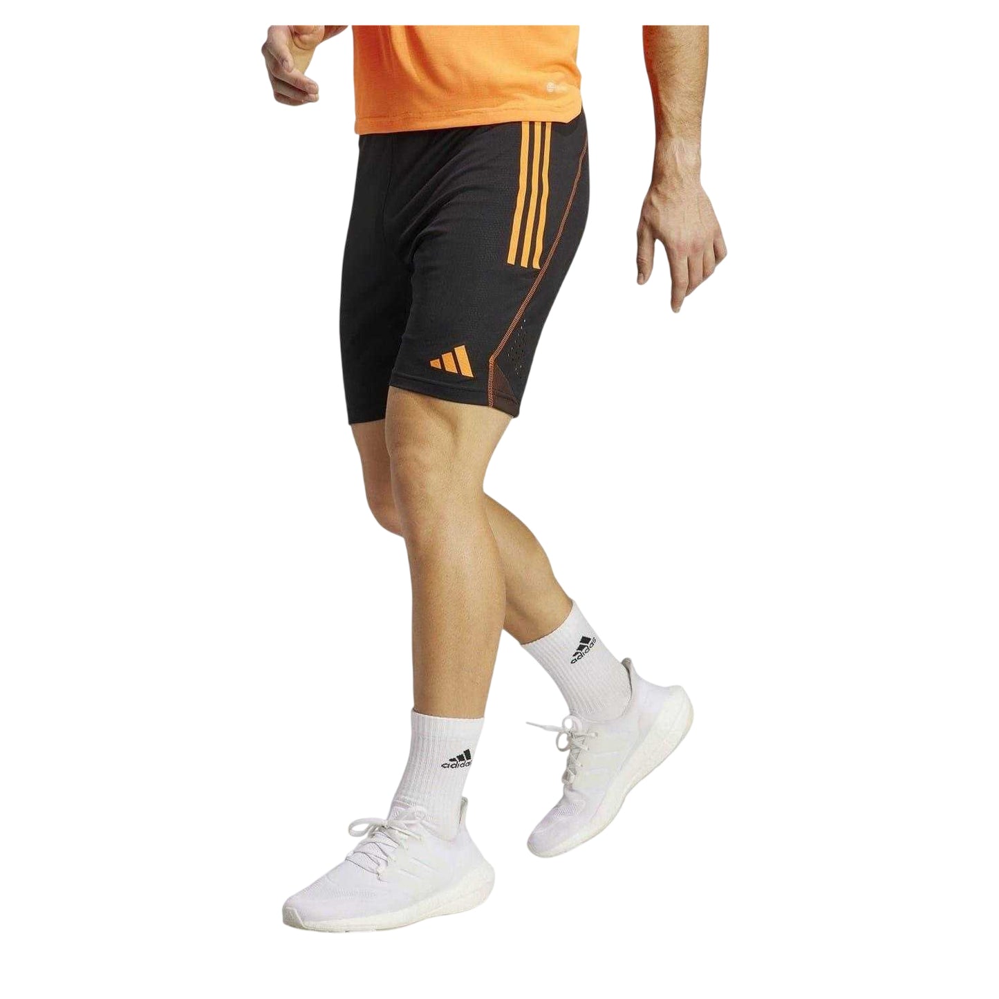 Black-Orange - Side - Adidas Mens 3 Stripes Training Shorts
