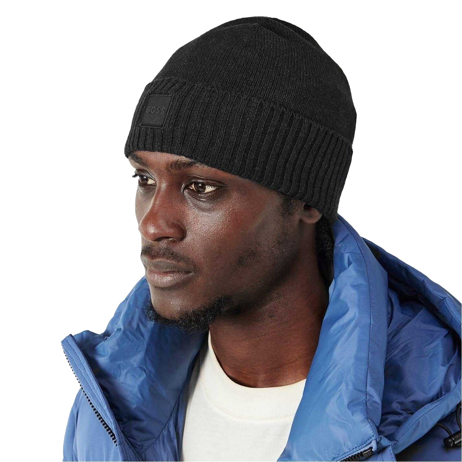 Black - Side - Boss Mens Akaio Wool Beanie