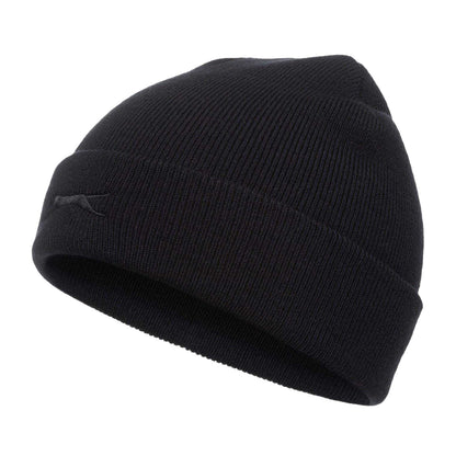 Black - Side - Slazenger Mens Ribbed Acrylic Winter Beanie