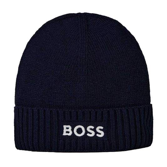 Black - Front - Boss Unisex Adult Asport Wordmark Ribbed Beanie