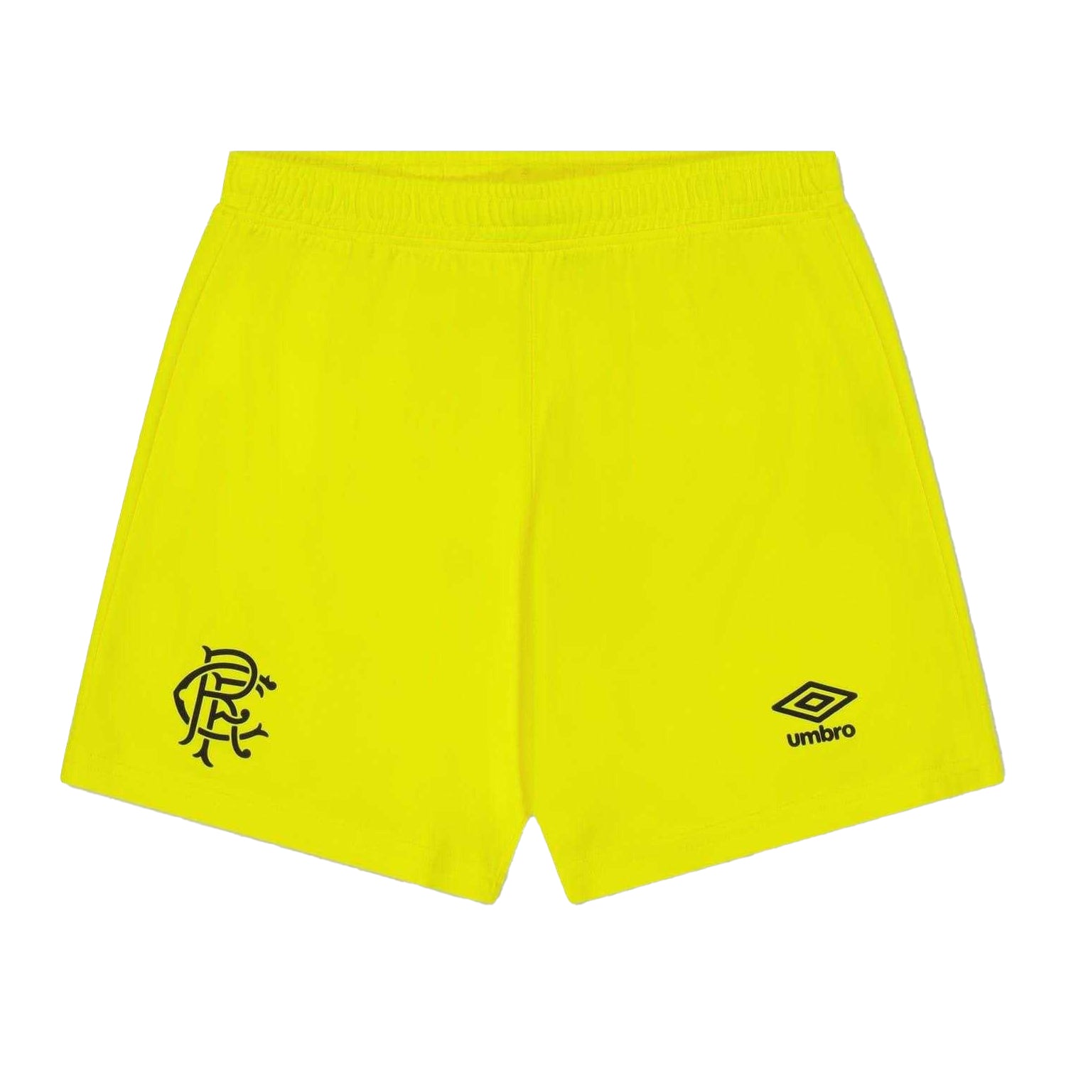 Yellow - Front - Umbro Childrens-Kids 2025-2026 Rangers FC Football Goalkeeper Shorts