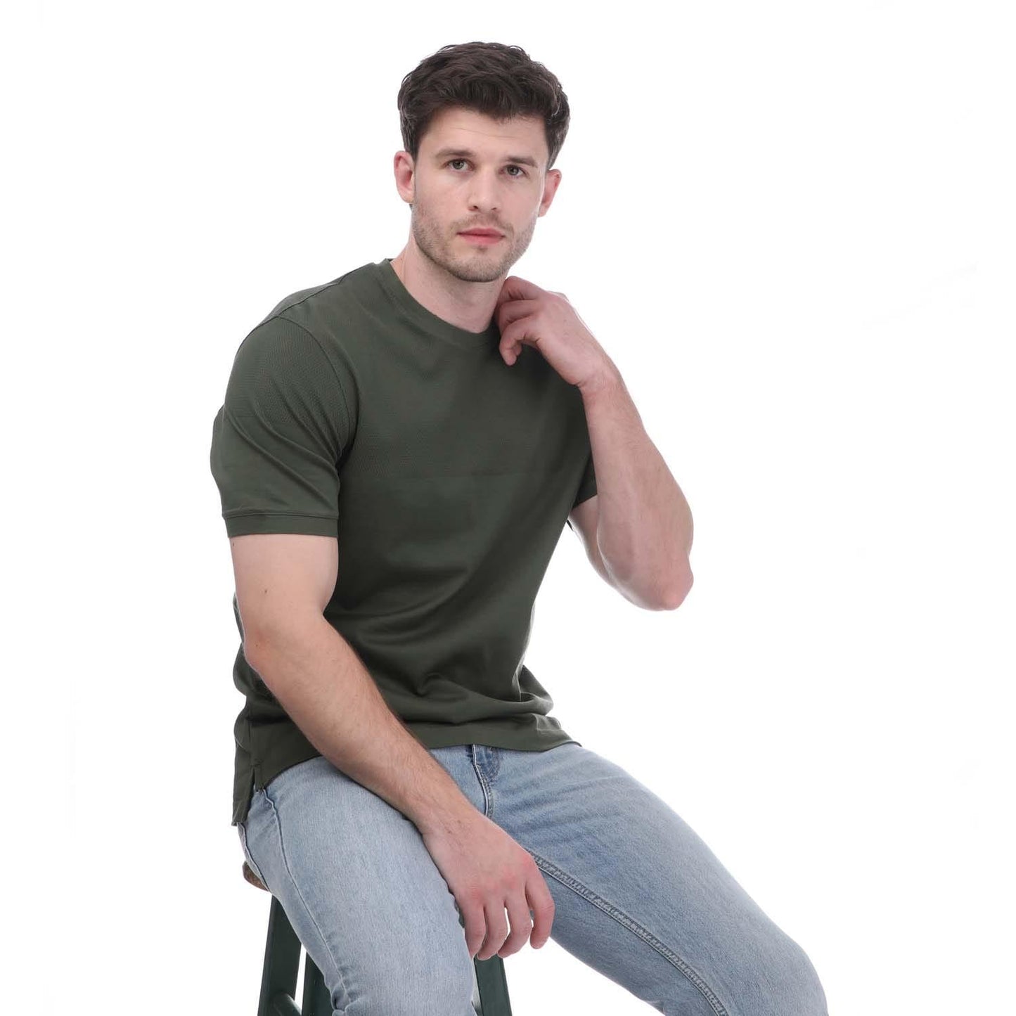 Green - Side - Mercery Mens Lacer Split Micro Stitch T-Shirt
