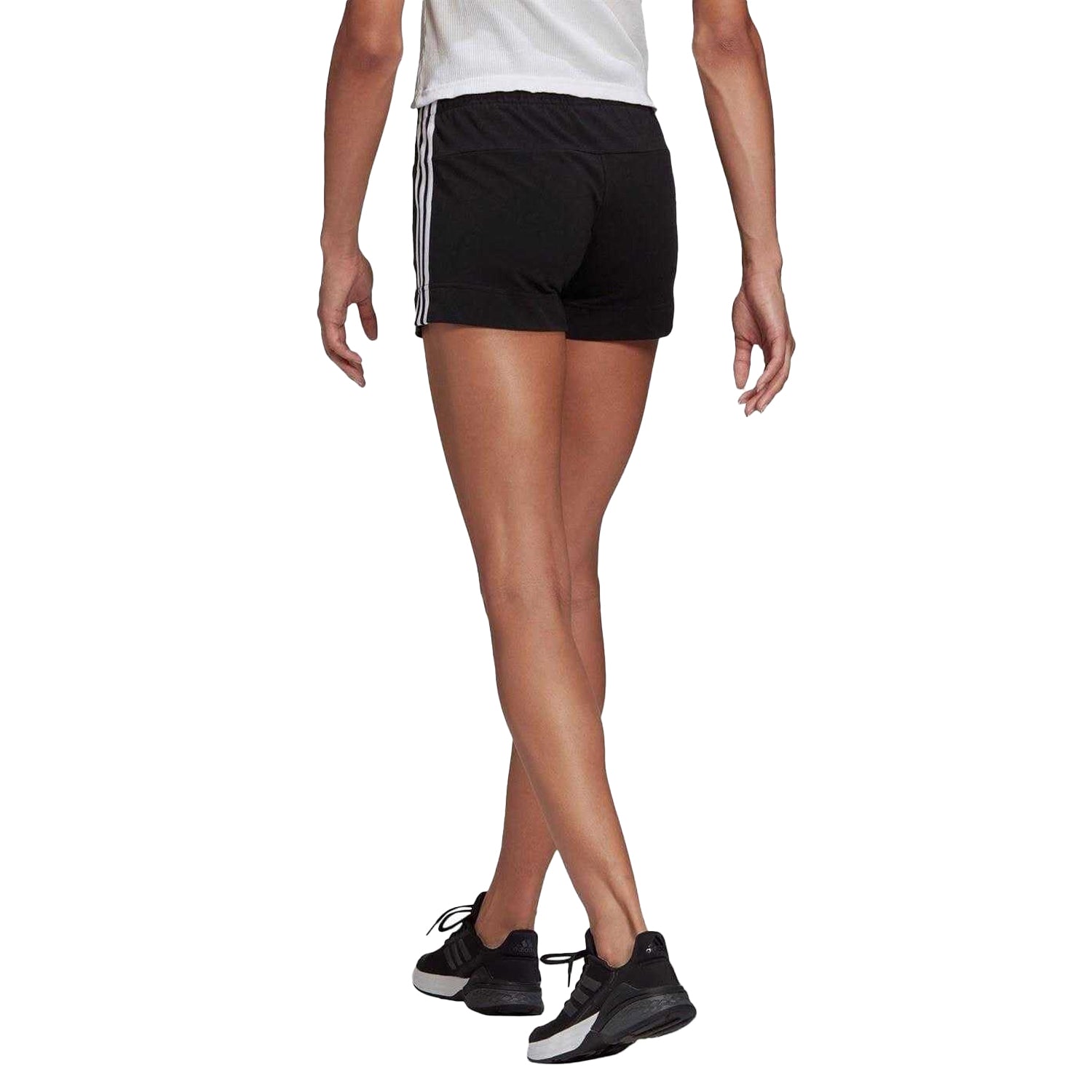 Black-White - Back - Adidas Womens-Ladies Essentials 3 Stripes Shorts