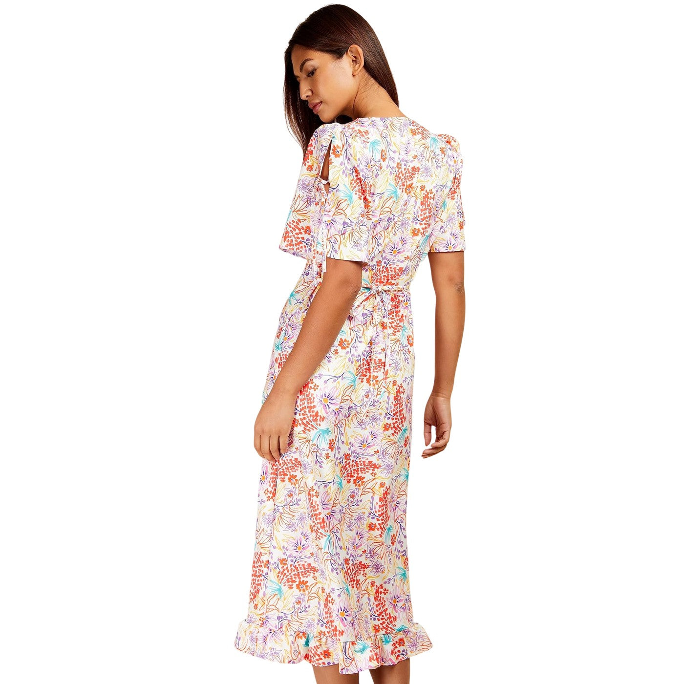Multicoloured - Back - Little Mistress Womens-Ladies V Neck Short-Sleeved Maxi Dress