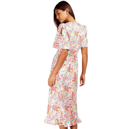 Multicoloured - Back - Little Mistress Womens-Ladies V Neck Short-Sleeved Maxi Dress