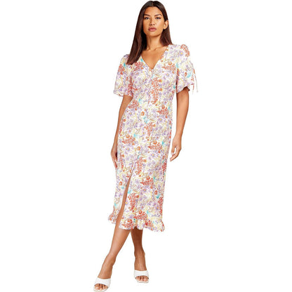Multicoloured - Side - Little Mistress Womens-Ladies V Neck Short-Sleeved Maxi Dress