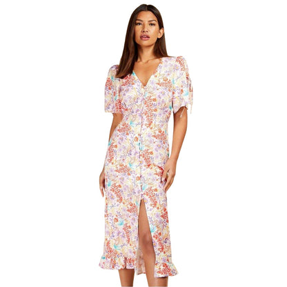 Multicoloured - Front - Little Mistress Womens-Ladies V Neck Short-Sleeved Maxi Dress