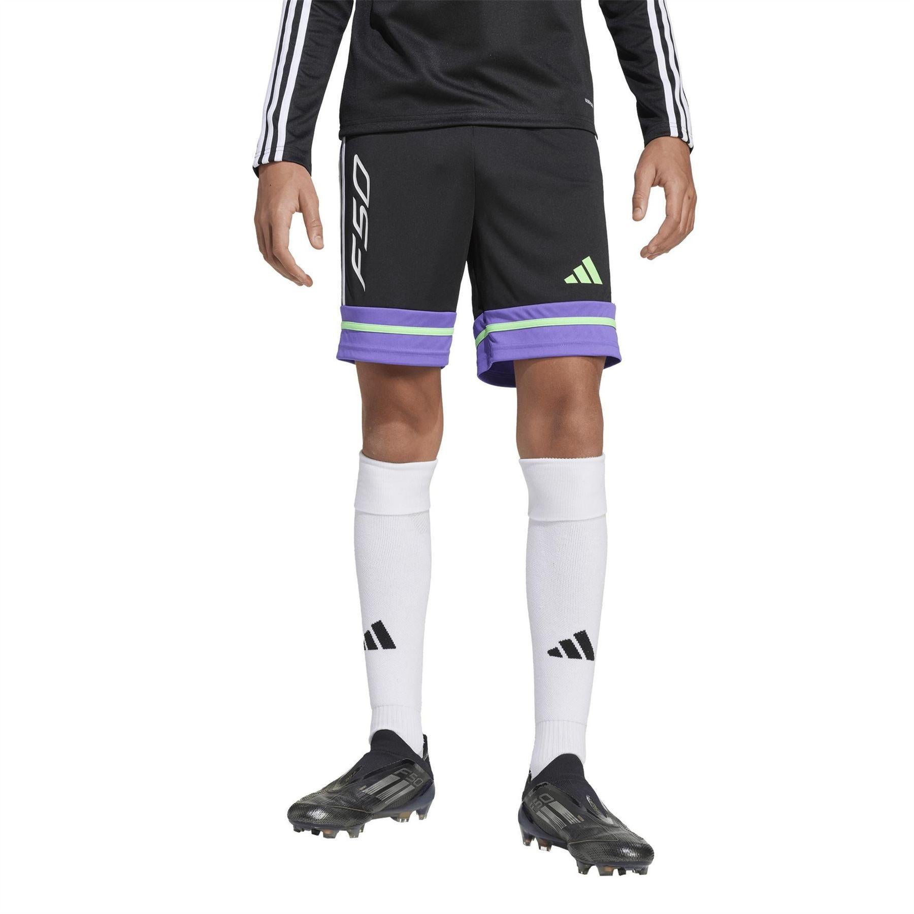Black-Purple - Side - Adidas Childrens-Kids F50 Drawstring Waist Shorts