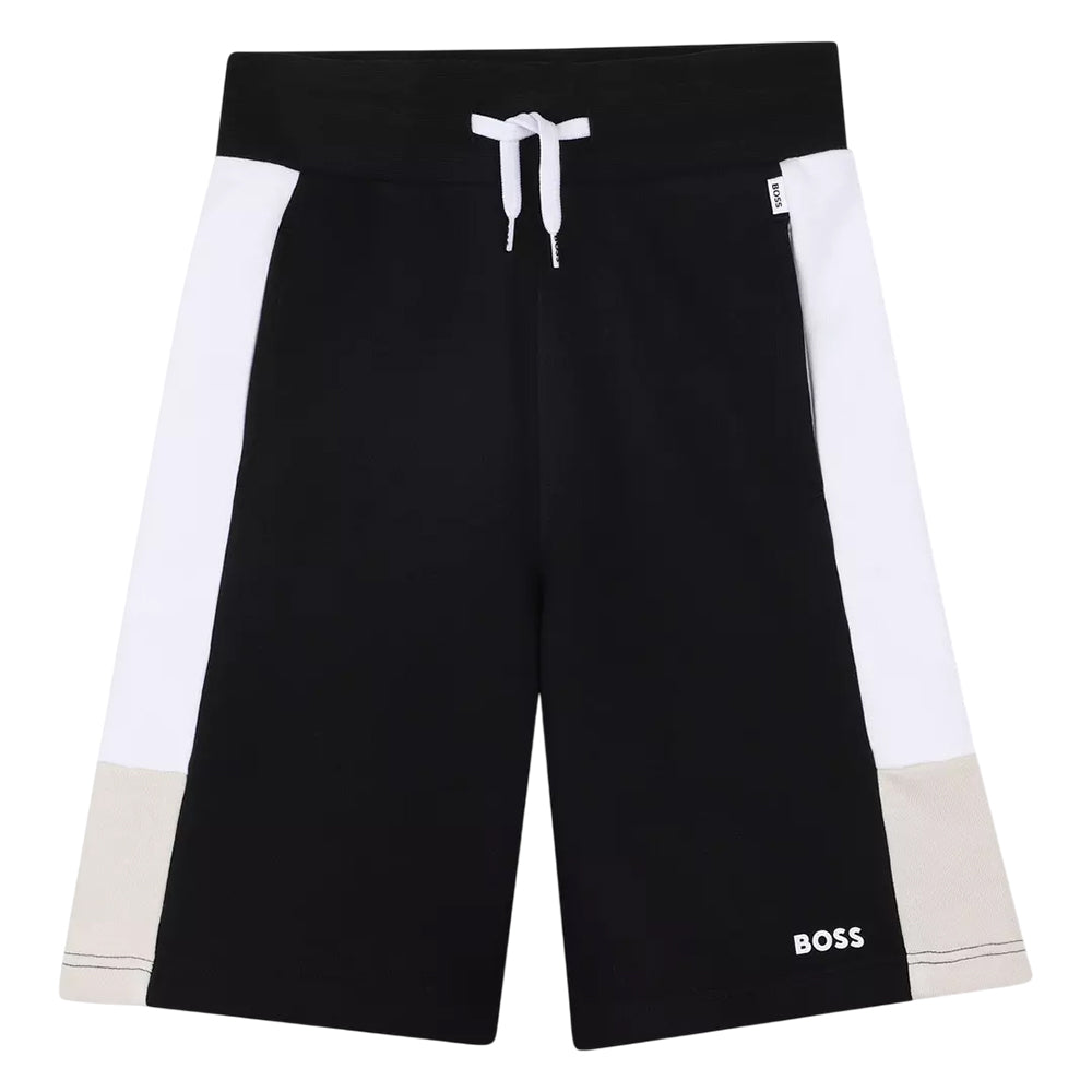 Black - Front - Boss Childrens-Kids Colour Block Sweat Shorts