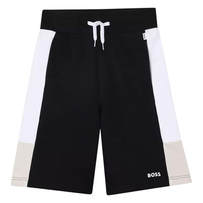 Black - Front - Boss Childrens-Kids Colour Block Sweat Shorts