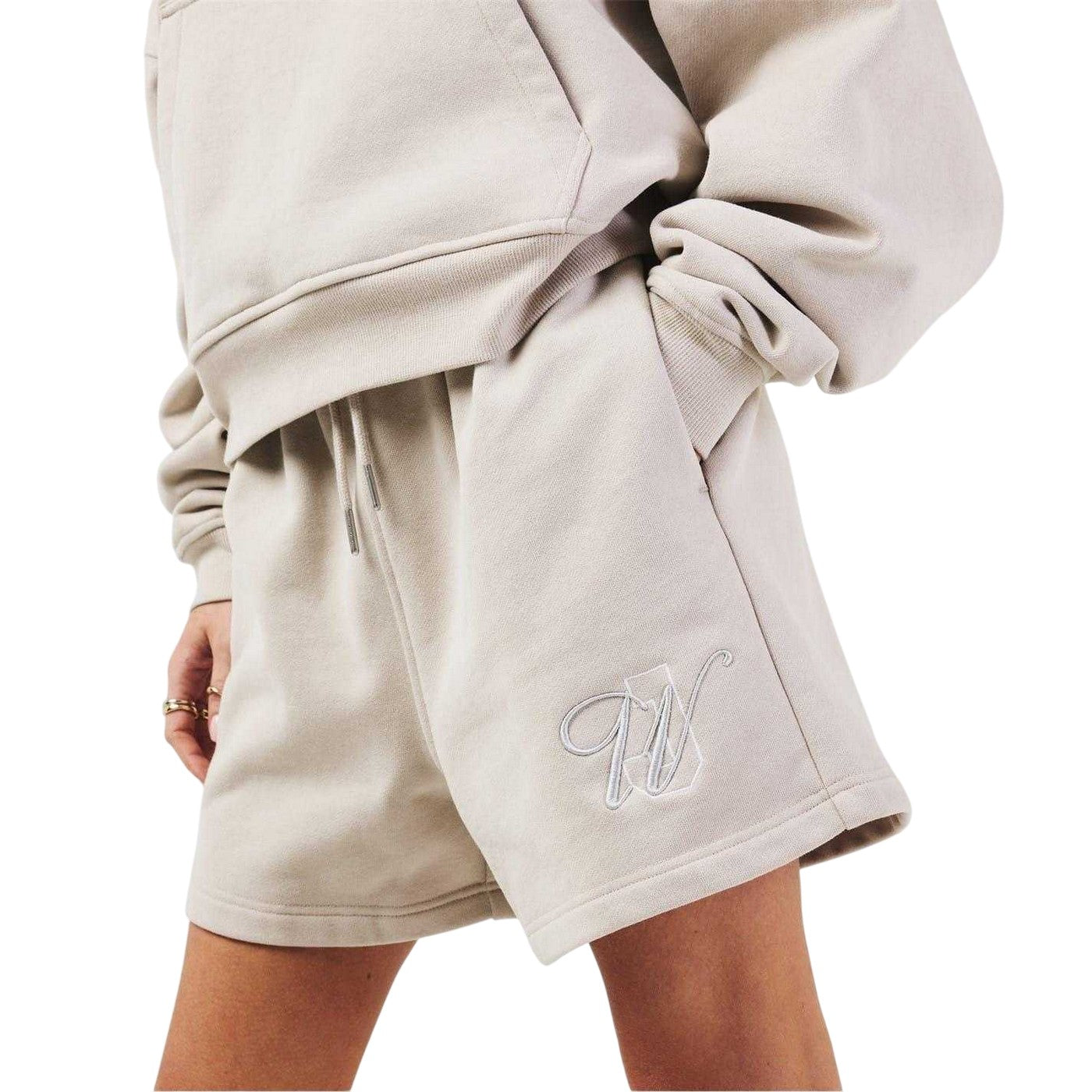 Stone - Side - Jack Wills Womens-Ladies Embroidered Logo Relaxed Fit Sweat Shorts