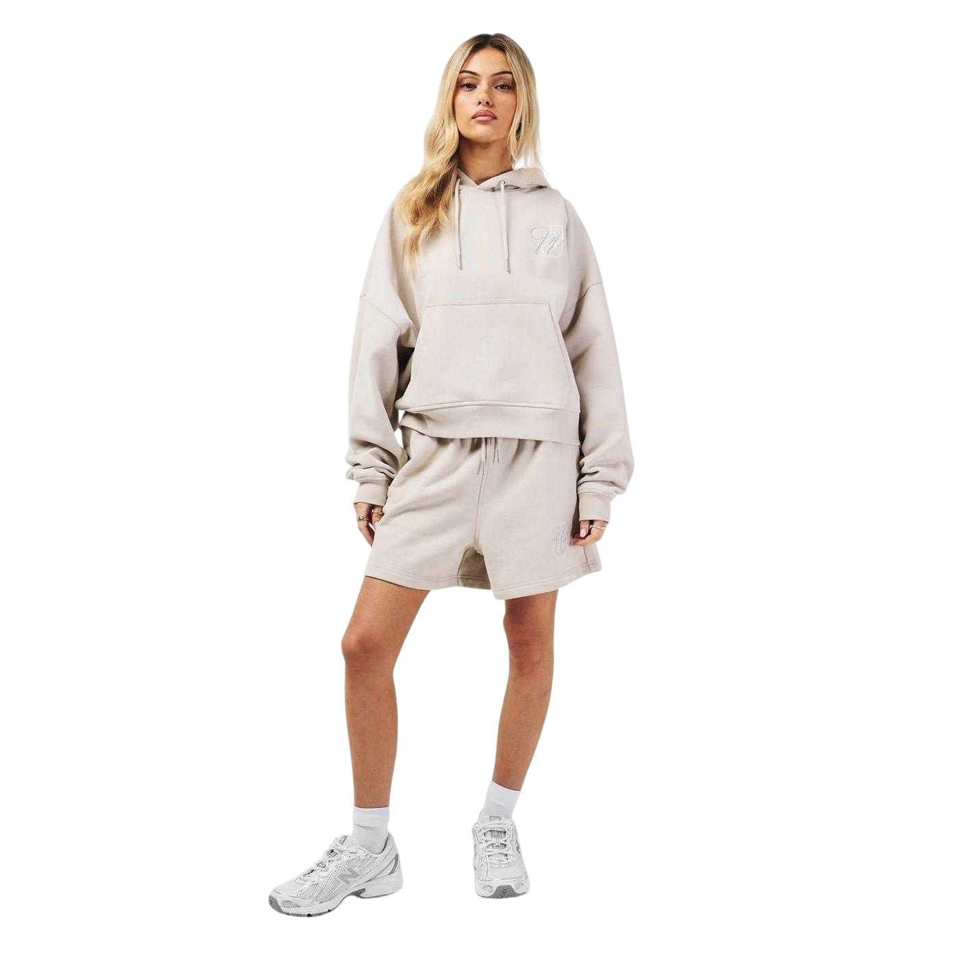 Stone - Pack Shot - Jack Wills Womens-Ladies Embroidered Logo Relaxed Fit Sweat Shorts
