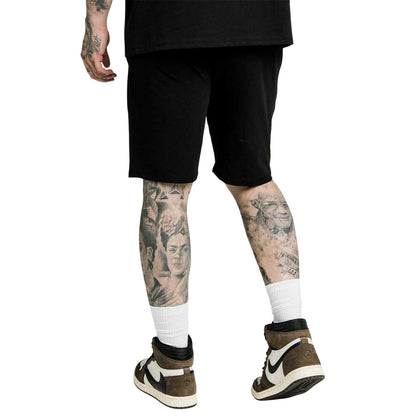 Black - Back - SikSilk Mens Essential Embroidered Logo Sweat Shorts