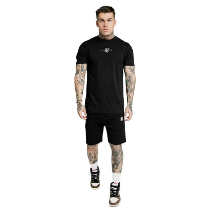 Black - Side - SikSilk Mens Essential Embroidered Logo Sweat Shorts